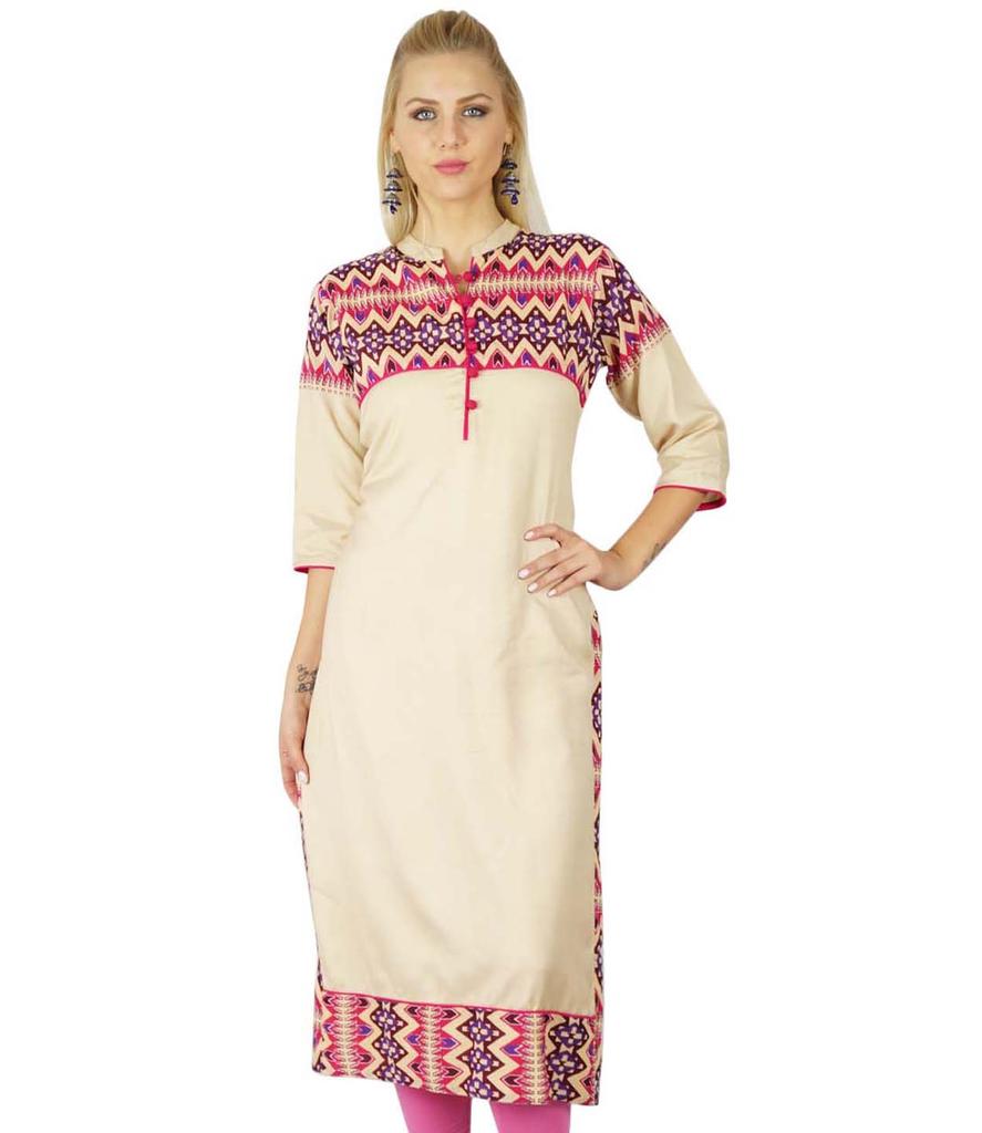 Bimba Women Rayon Custom Kurta Kurti Ethnic Indian 3 4 Sleeve Top Casual Formal