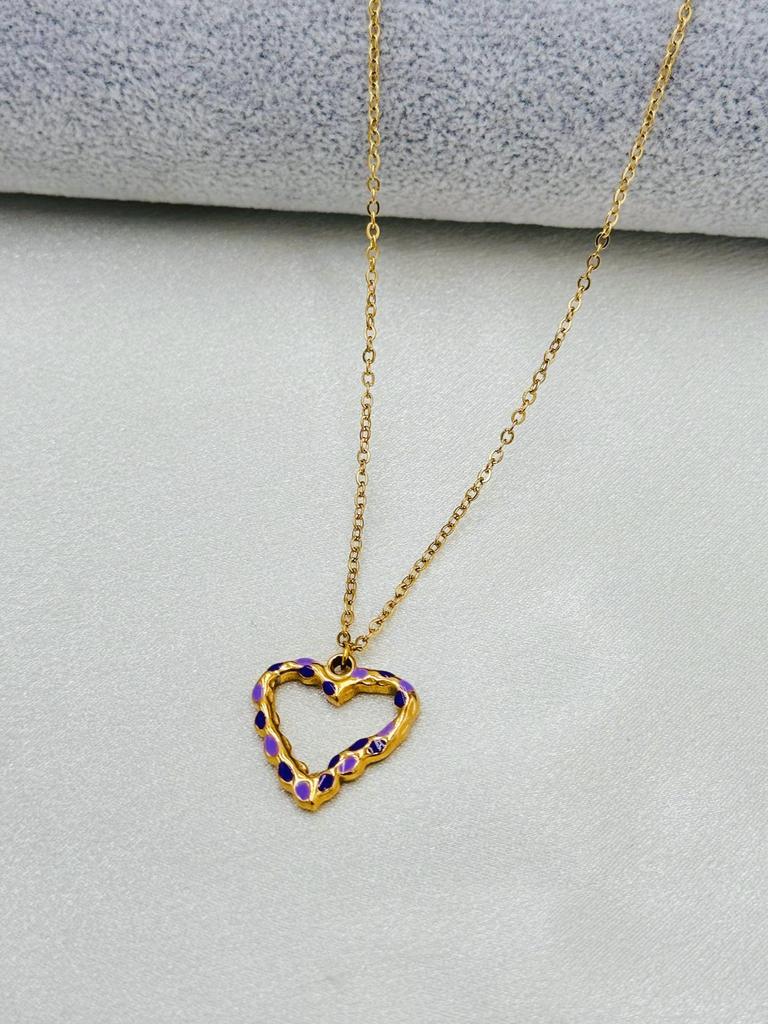 Stainless Steel Heart Pendant Necklace with Spotted Oil Drip - Fashionable Ins Style