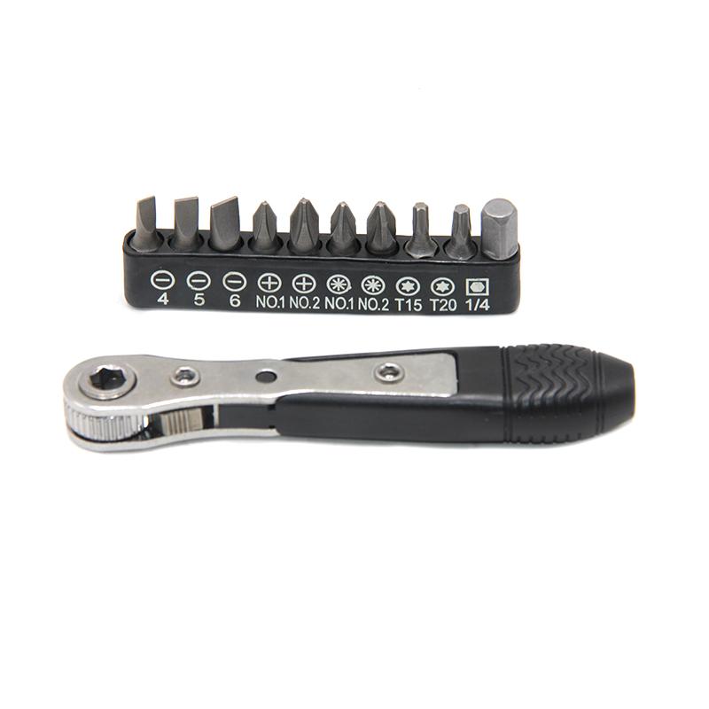 Double Head 36 Tooth Black Mini Ratchet Screwdriver Forward Reverse Wrench Cross Shaped Flat Screw Bits Repair Kit