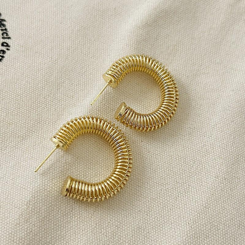 Women's Luxury Textured Metal Hoop Earrings - Versatile Niche Design