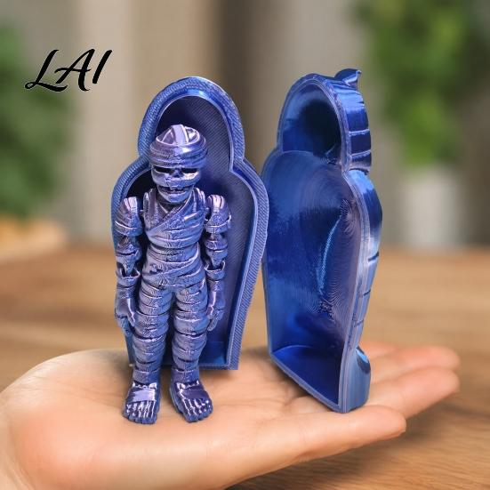 Ancient Egyptian Mummy Figurine 3D Printed Pharaoh Sarcophagus Set Articulated with Trendy Room Decor Storage Case Collectible Fidget Toy