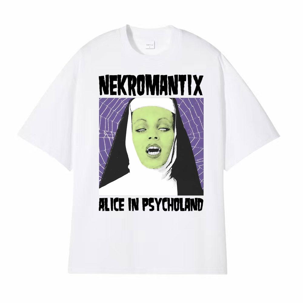 NekroUnisextix Alce in Psycholand Horrorpunk Tshirts for Unisex Fashion Gothic High Street Tshirt 100 Cotton Oversized Cozy T Shirt