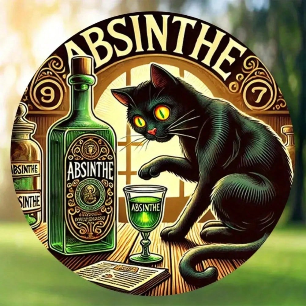 Vintage Black Cat Absinthe Retro Metal Wall Art Decor for Bar Pub Cafe