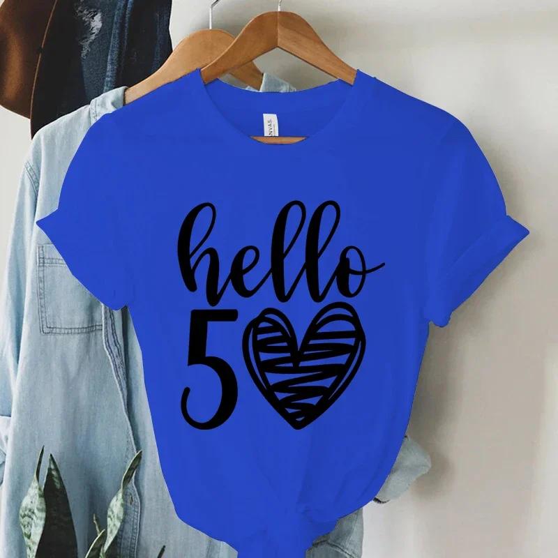 New Arrival Hello 50 Loose Funny Tshirt Hello Fifty Shirt 50th Birthday Shirt Birthday Party Tees Gift Casual Women Shirt Top