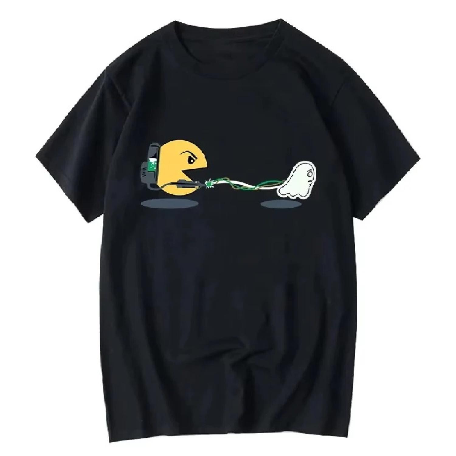 

New Summer Casual Kids Tshirt Funny Design Catch Ghosts Print Loose O-neck Cotton Tees Cartoon Short Sleeved Children s Clothing S чёрный