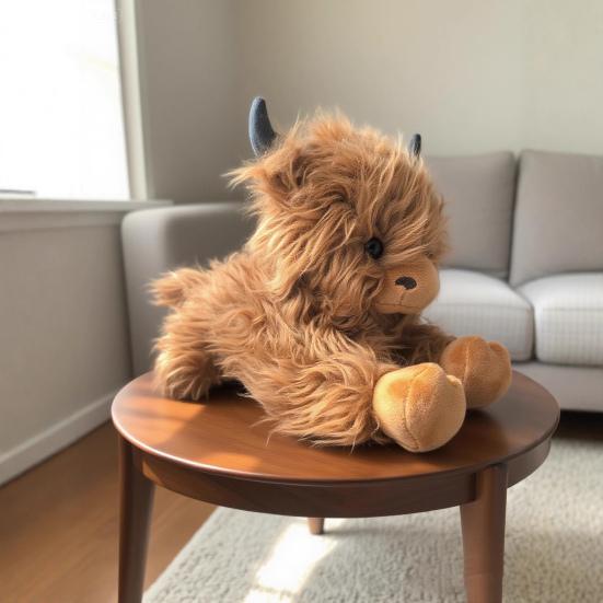 Highland Cow Plush Toy Cute Yak Doll with Long Fluffy Hair Soft Stuffed Animal Gift for Kids Adults Cow Lovers