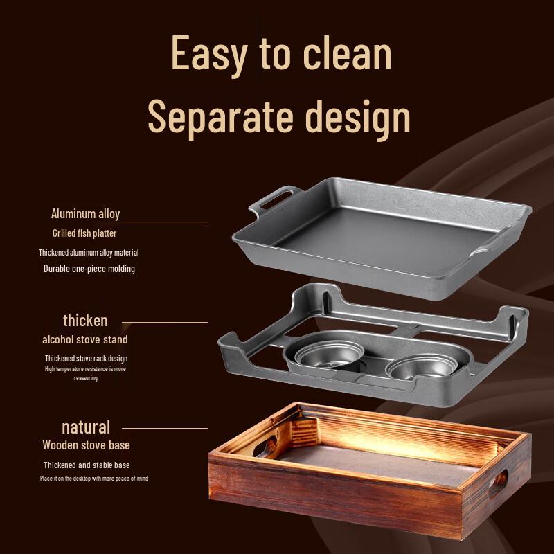 Commercial Non-Stick Stone Grill & Seafood Platter with Wood Base