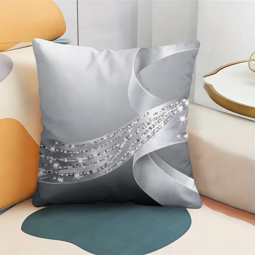 Silvery Ribbon Double-Sided Decorative Pillowcase, Modern Abstract Pattern Cushion Cover For Home Office Car