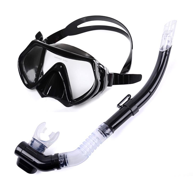 High definition large field of view mask, tempered glass diving goggles set