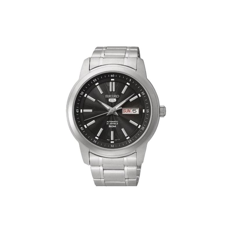 SEIKO seiko5 50 meters waterproof Automatic Steel Strap men s watch black dial SNKM87K1 чёрный