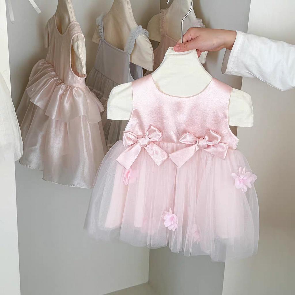 Girls Summer Birthday Party Princess Dress Sweet Bow Tulle Sleeveless Vest Dress For Kids Special Occasions