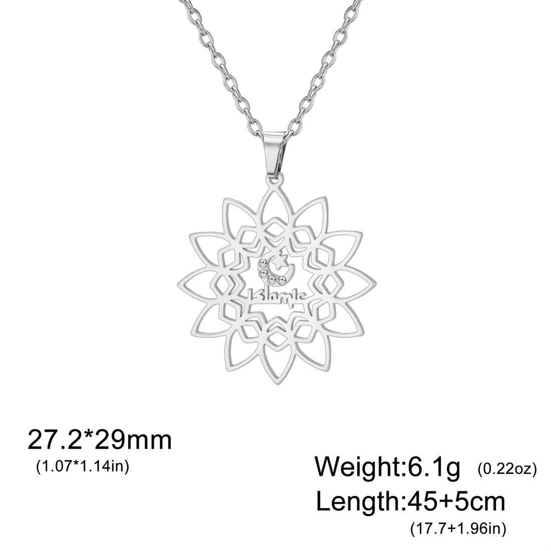 

Rhinestones Star Moon Islamic Necklace Women Men Fashion Geometric Flower Pendant Necklace Stainless Steel Islam Jewelry