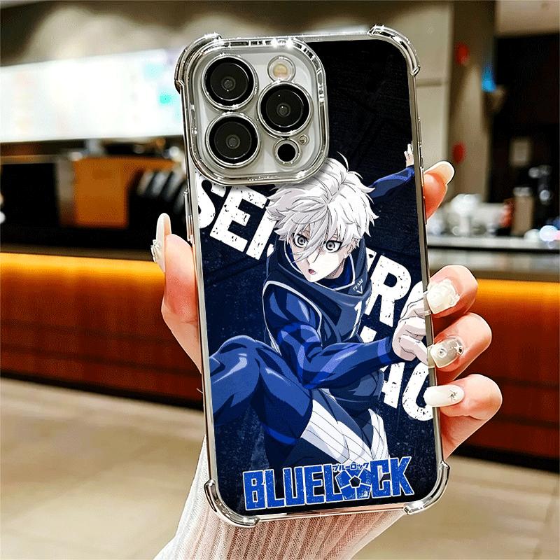 

Blue L-Lock Nagi Seishiro Plating Phone Case For Iphone 16 17 Pro Max Air 16E 14 15 Plus 12 13 Mini Anti-Fall Airabag Cover iPhone 15 Plus