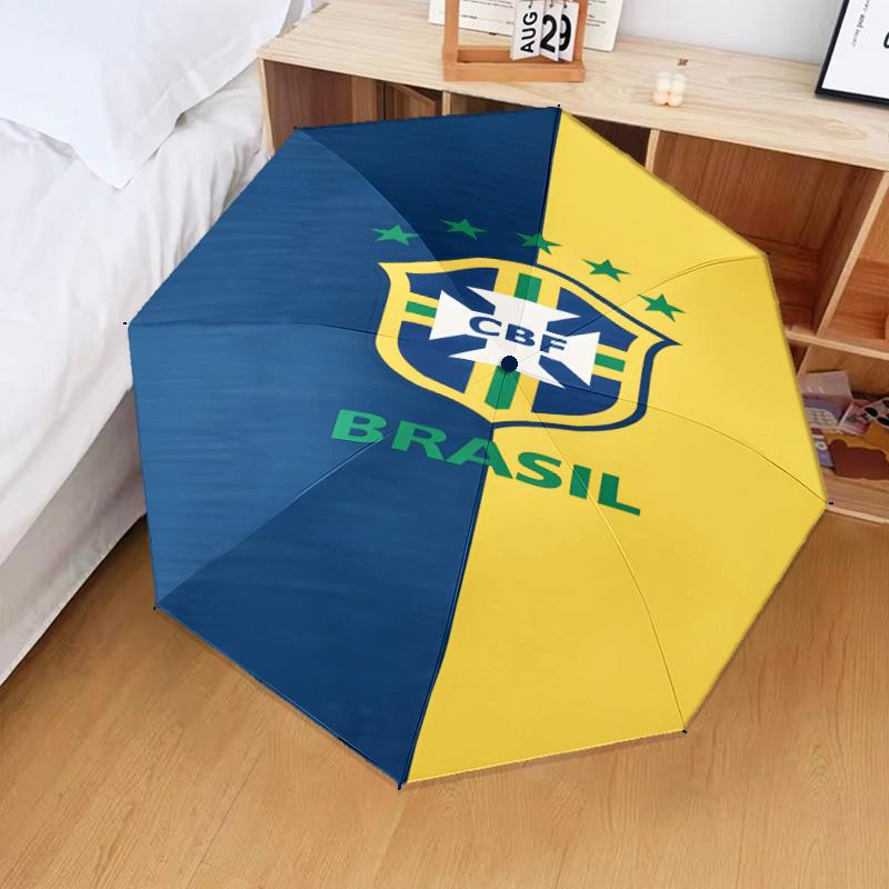 1PC Brazilian Football Crest Printed Umbrella Folding umbrella, automatic umbrella 8-Frame for Travel, camping Fan gifts Christmas Gifts