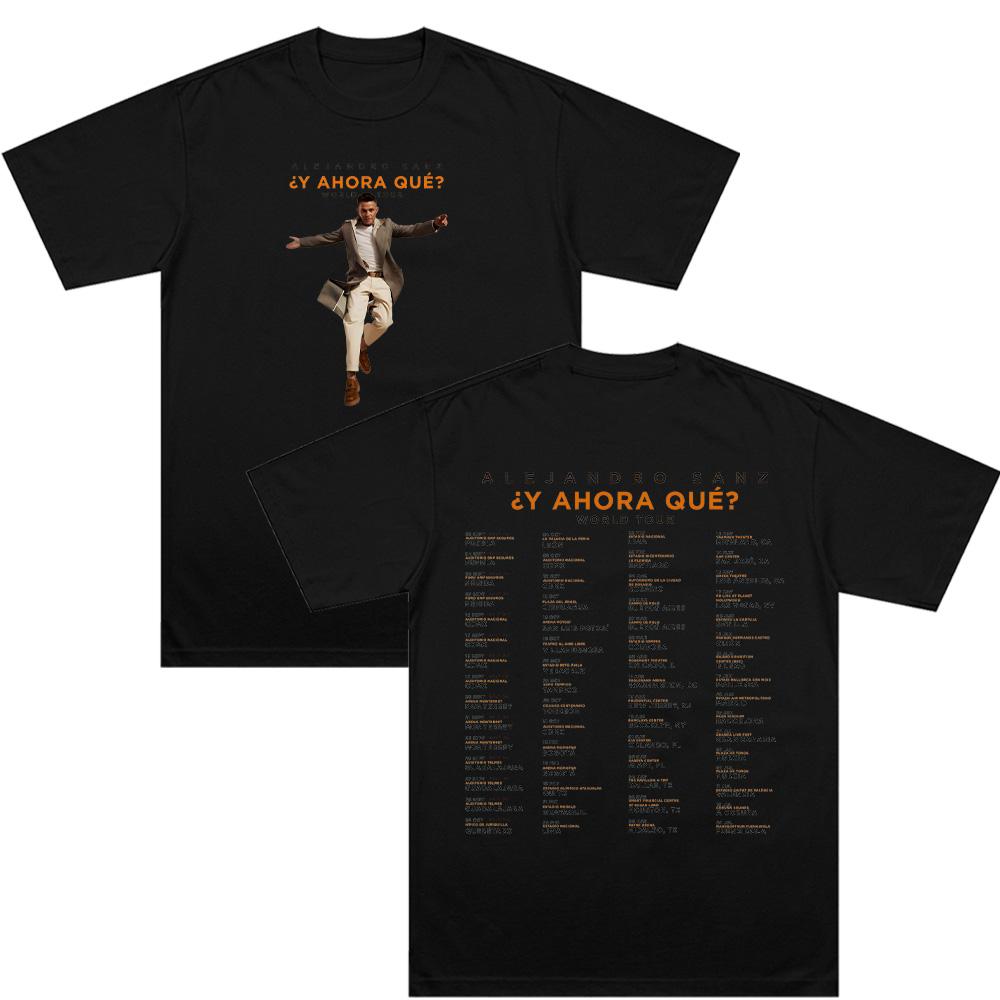 

Алехандро Санс И ЧТО ТЕПЕРЬ Футболка World Tour Модная футболка Оверсайз Повседневная с коротким рукавом Мужская Женская Хлопок Уличная одежда Y2K XS чёрный
