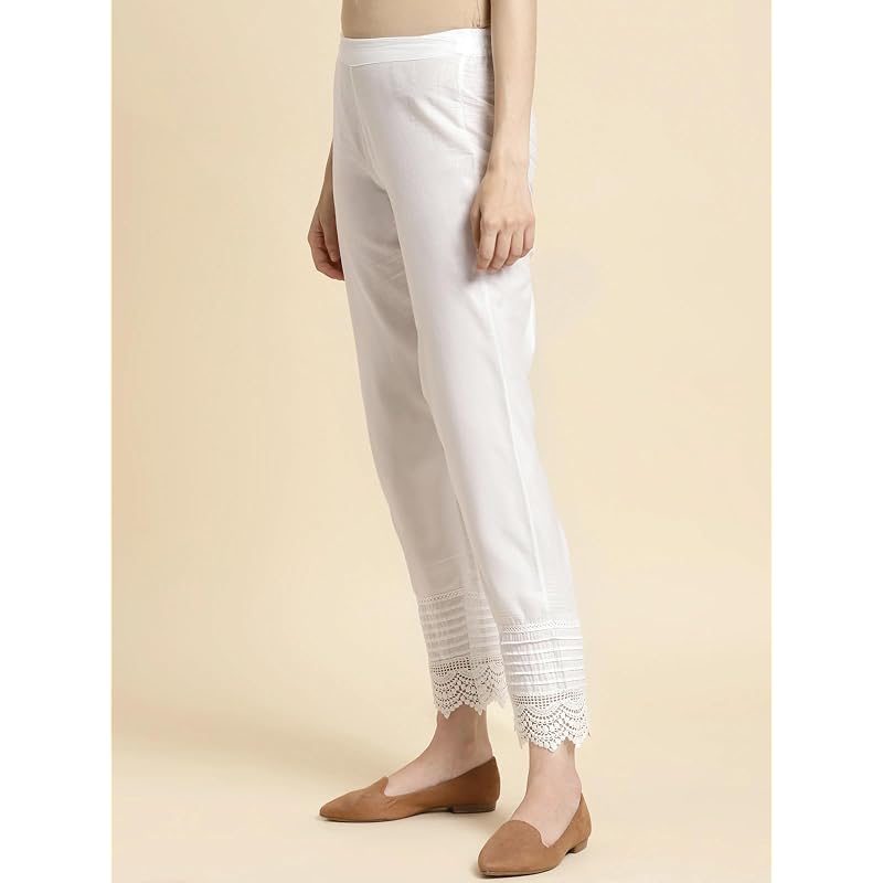 Rangita Women Cotton Off Solid Calf Length Straight Pant