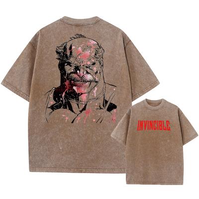 Anime Invincible Magliette Lavate Uomo Maglietta Lavaggio Vintage Harajuku Oversize Cotone T-shirt Cotone Moda Streetwear Top