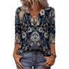Women's 3/4 Sleeve Shirts V Neck Print Tops Casual Tops Basic Tees Blouse Loose Tops