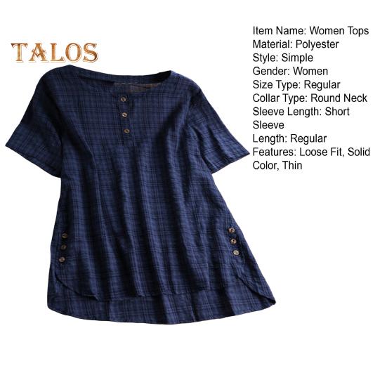 Damskie letnie bluzki z krótkim rękawem, okrągłym dekoltem, luźnym krojem, zapinane na guziki, dekolt nieregularny, jednolity kolor, cienki T-shirt