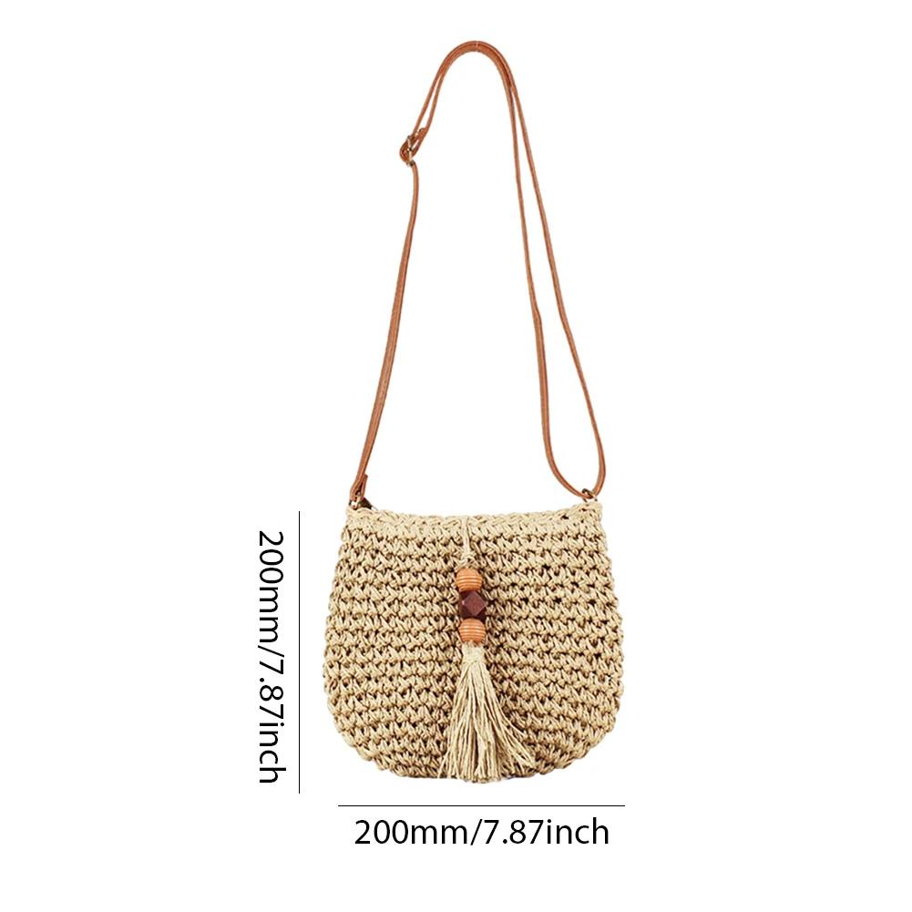 Damen Strand Gewebte Stroh Schulter Umhängetasche mit Quaste Böhmische Häkel Crossbody Tasche Sommer Stricktasche Weberei Geldbörsen
