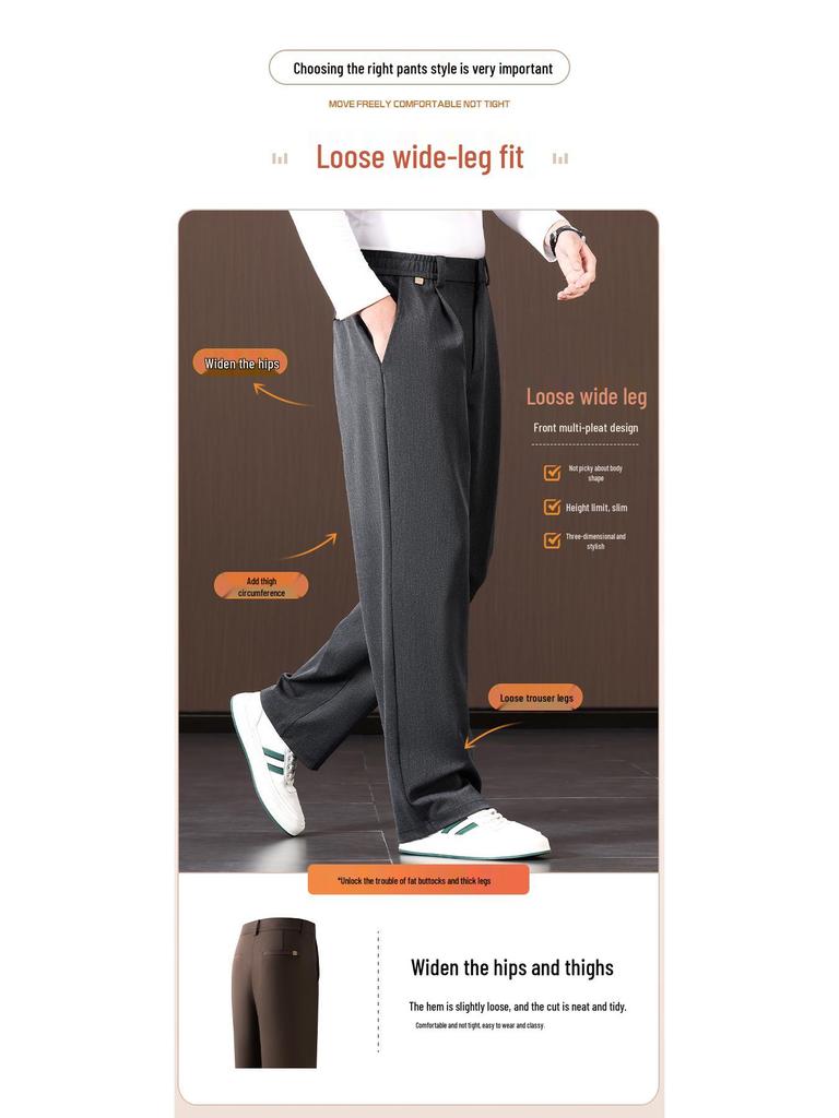 Woodpecker Men's Elastic Waist Wool Trousers - Loose Wide-Leg Casual Pants for Spring & Autumn