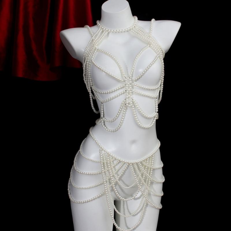 Contemporary Imitation Pearls Shoulder Jewelry for Women Body Chain Suitable for Enhancing Outfits At Various Event