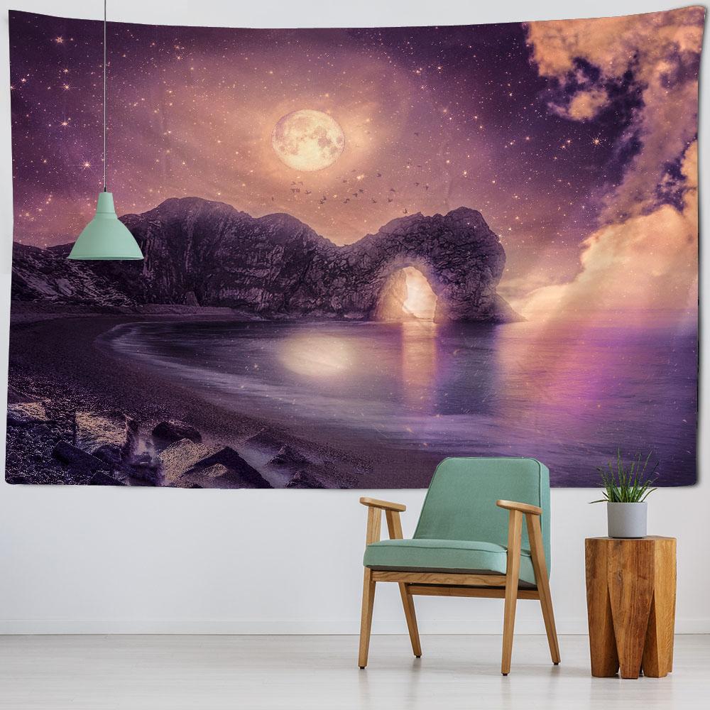Fantasy Landscape Tapestry, Starry Home Wall Decoration, Polyester Thin Hanging Cloth, Bohemian Hippie Room Aesthetic Decoration