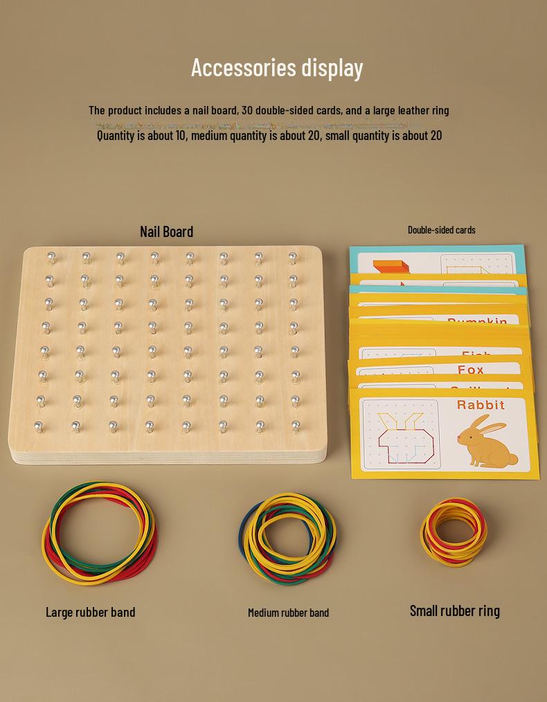 Montessori Nail Board Puzzle: Geometric Shapes & Colors Educational Toy for Early Childhood Cognitive Development.