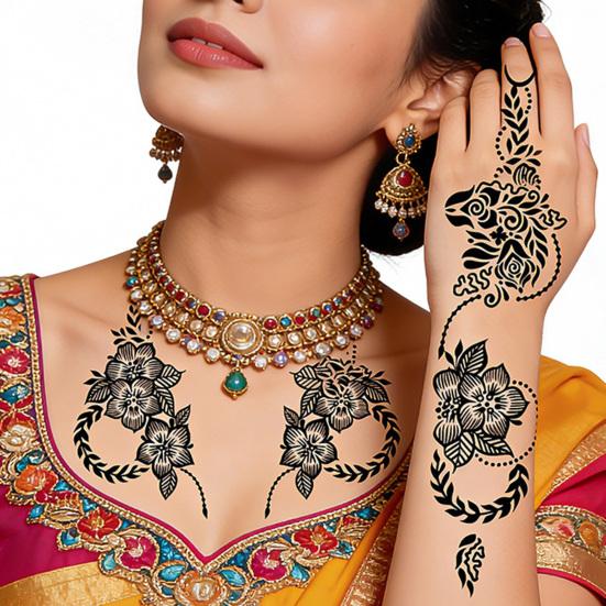 Temporary Tattoos Stickers Fake Body Arm Chest Shoulder Tattoos with Black Lace Flower