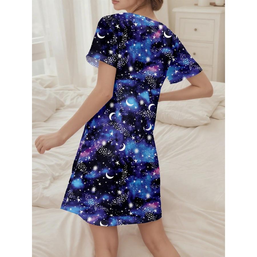 Women's Soft Short Sleeve Nightgown Floral Print Pajama Dress Women'S Short-Sleeved Dresses Y2k Ladies Clothes Casual Party Wear