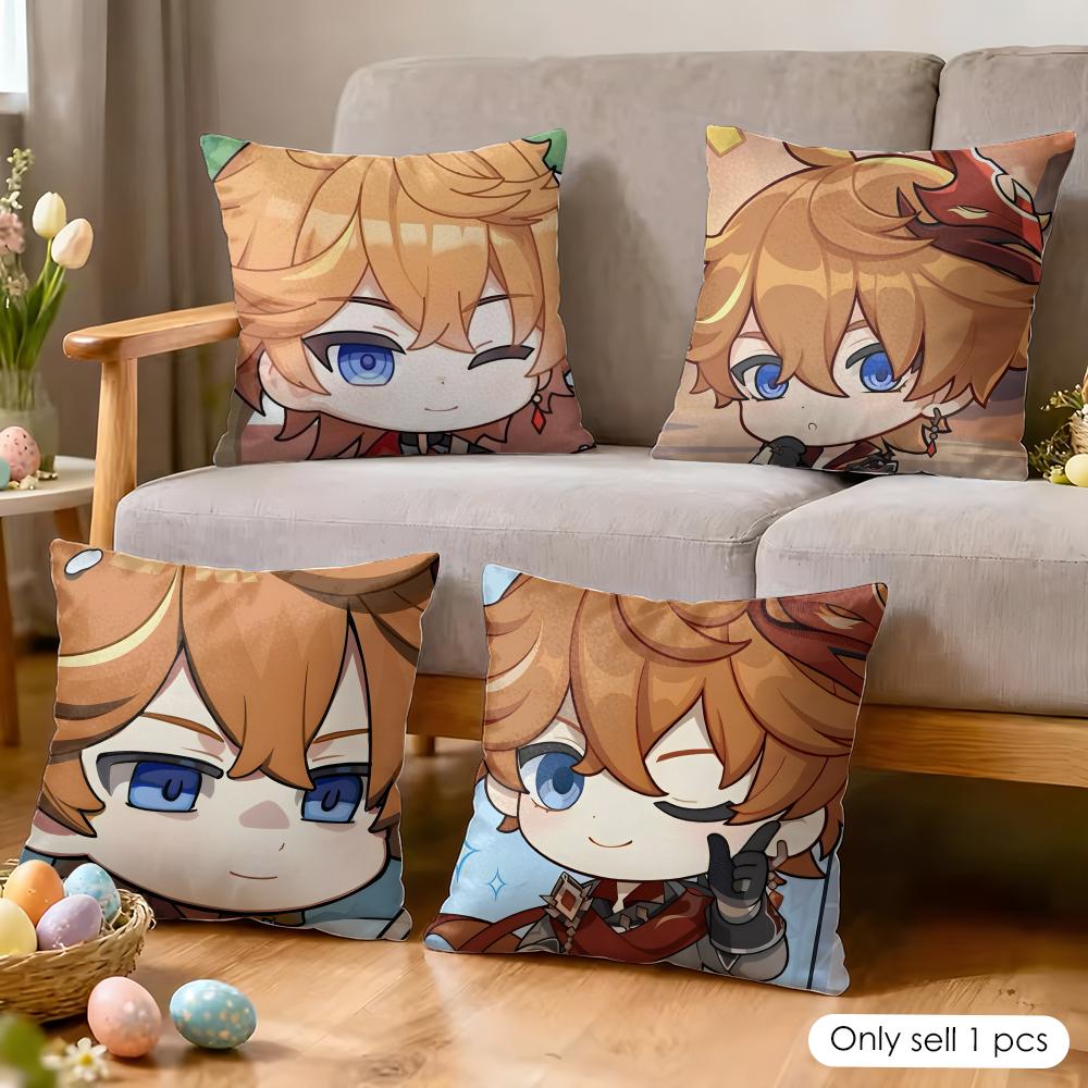 Tartaglia Cute Genshin Impact Cushion Cover Silky Short Plush Invisible Zipper Dustproof Sofa Pillow Case For Home Decor