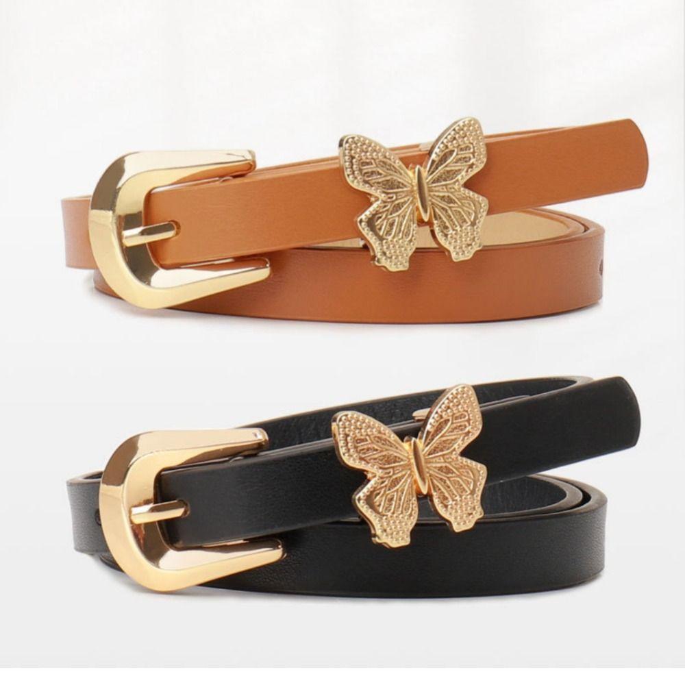 

Soft Faux Leather Women s Leather Belt Butterfly Design Pin Buckle Waistband Designer Belts кавовий