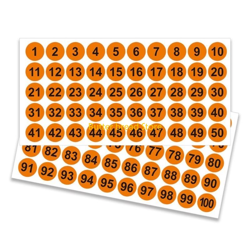 W89C 50 Sheets Colorful Round Number Stickers 1-100 Self-Adhesive Numbered Stickers