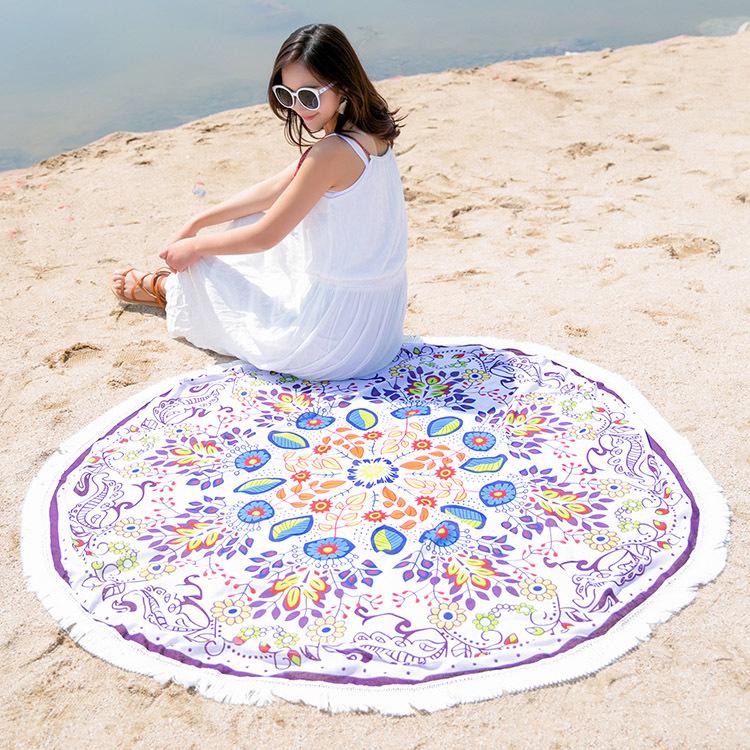 Circle Women's Oversized Mandala Bohemian Sand Cloud Microfiber Beach Towel Quick Dry Free Hot Sell Tassels Compressed for