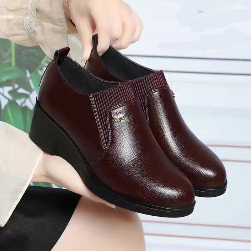 Wedge Heel Shoes Autumn New Elastic Deep Mouth Single Shoes Not Tired Feet Soft Sole with Skirt Small Leather Shoes Women