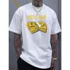 European Size Men's Oversized T-Shirt with Bold HUSTLE HARD Money Stack & Dollar Bill Graphic - White & Yellow Print Streetwear Tee