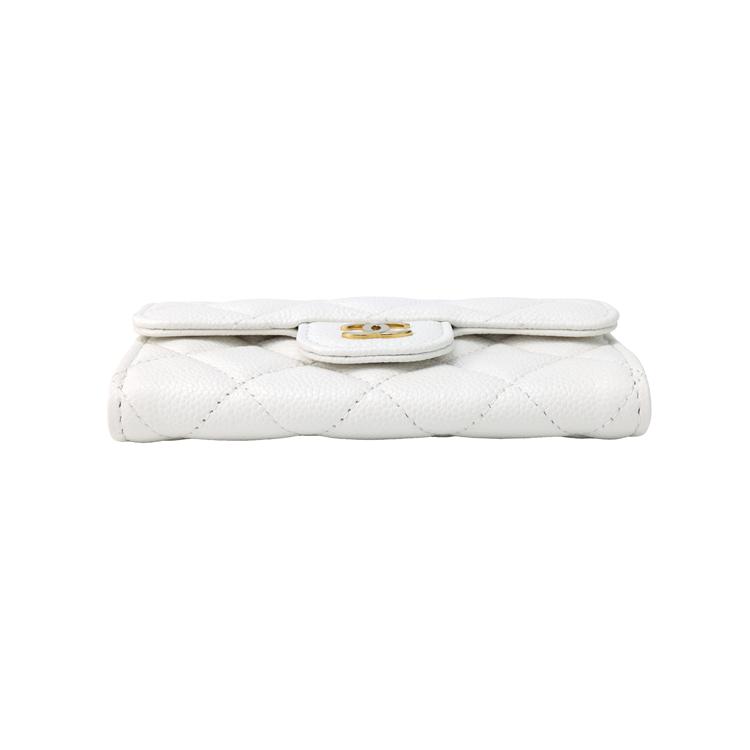 Chanel 24P Classic Double C Logo Quilted Glossy Grain Calfskin Silver Metal Card Holder Women Accessories White AP0214-B15532-10601