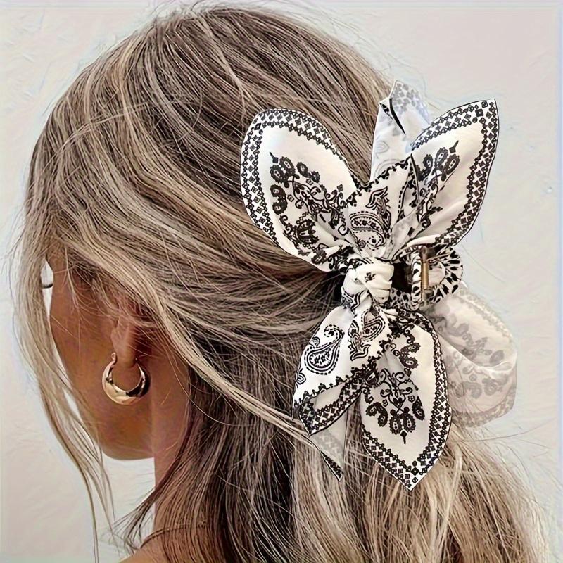 

1pc Retro Bohemian Bow Hair Clip - Anti-Slip Strong Retention Hairpin with Black & White Paisley Pattern One Size