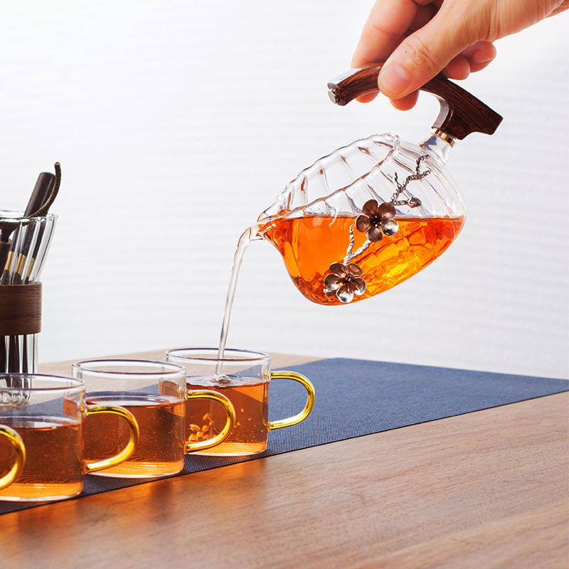 Kreativní konvička ve tvaru čajové žáby Automatický čajovar Konvička a šálek na čaj Pu'er Oolong Žáruvzdorná skleněná konvička Podstavec