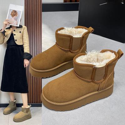 Damskie grube buty śnieżne zimowe Nowe polarowe podszyte ocieplane utrzymujące ciepło plus size bawełniane buty krótkie bawełniane buty
