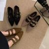 French Retro Pointed Mary Jane Shoes Women's New Suede Flat Shoes with Skirts Versatile Small Leather Shoes