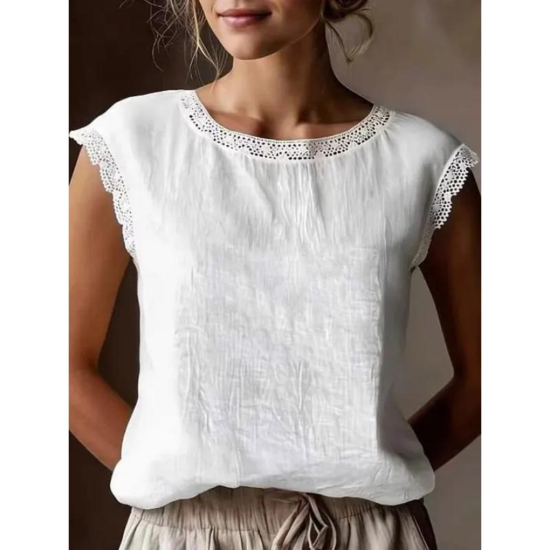 TIFICY Women s Fashion Casual Summer Spring Short Sleeve O-Neck Blouses & Shirts S белый