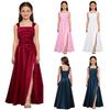 Robe de Soirée Satinée Fleurie pour Fille Sans Manches Corsage Froncé Taille Basse Asymétrique Robe Coupe A Ligne Fente Latérale pour Mariage Baptême