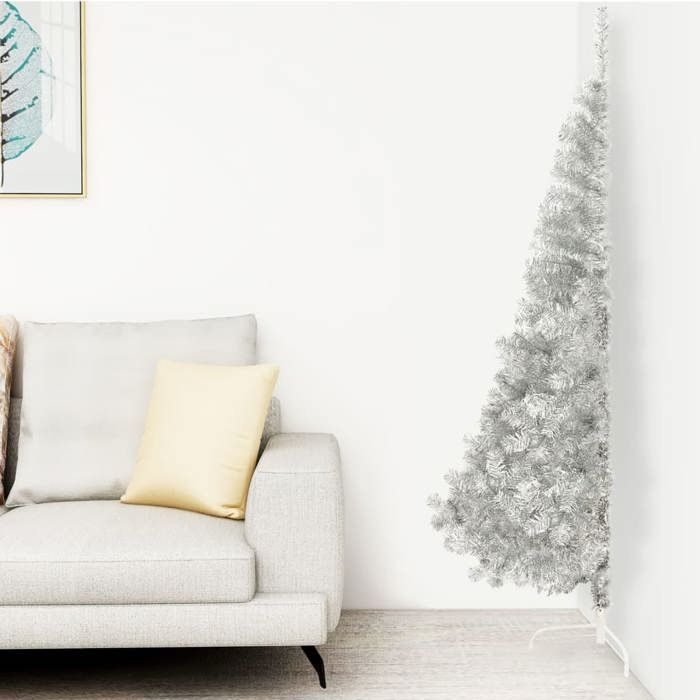 VidaXL Demi sapin de Noël artificiel avec support argenté 180 cm PET 344697