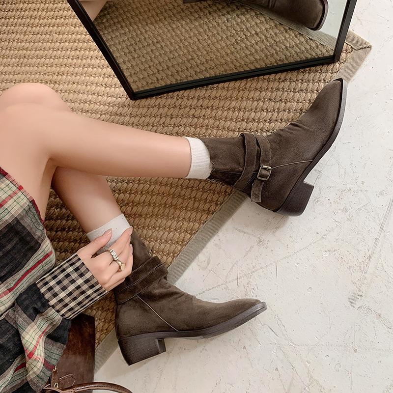 Fashion 2025 Autumn/Winter Women Boots Genuine Leather Women Shoes Square Toe Chunky Heel Shoes Ankle Boots Modern Chelsea Boots