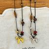 Wooden Bead Braided Rope Alloy Horse Pendant Necklace Sweater Chain Black Rope Beaded Long Necklace Jewelry For Women