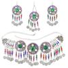 3pcs Indian Afghan Zircon Sets Necklace Earrings Hairbands for Women Boho Ethnic Coins Tassels Colorful Crystal Drop Accessory