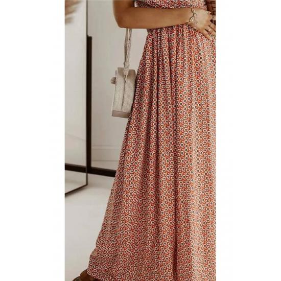 Damska sukienka maxi z lycrą i wzorem w cętki, z elastyczną talią i podwójnymi piersiami