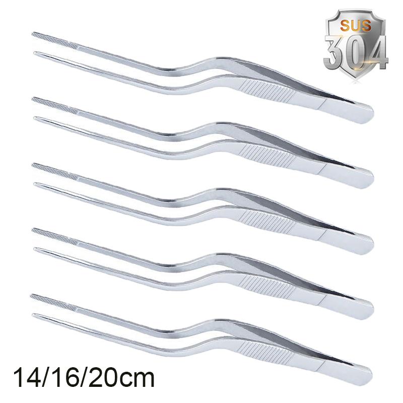 

3 Sizes Kitchen Stainless Steel Tweezer Barbecue Food Tweezers Clip Chief Tongs Curved Toothed Tweezer BBQ Cooking Tools Gadgets 14cm