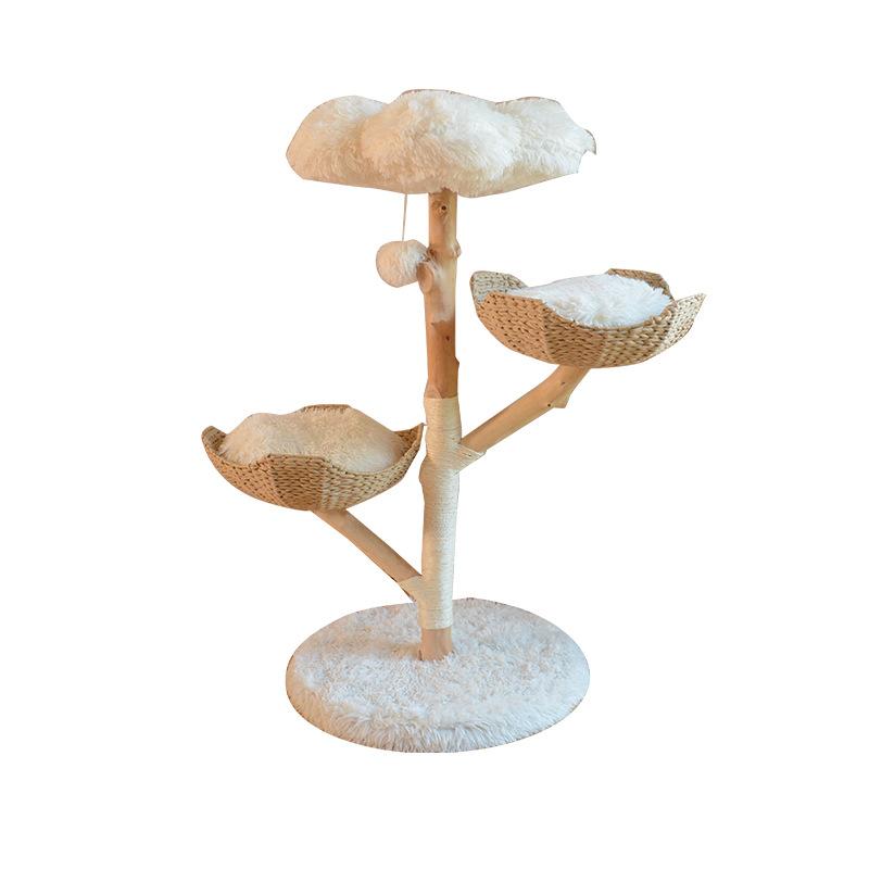 Factory Cat Climbing Tree Natual Wooden Floor to Ceiling Cat Tree Cute Design Wood Scratching Tower Wood Cat Climbing Frame белый